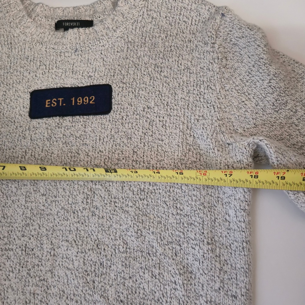 Forever 21 Grey Marled Crew Neck Sweater EST 1992 Patch Medium - Picture 5 of 7